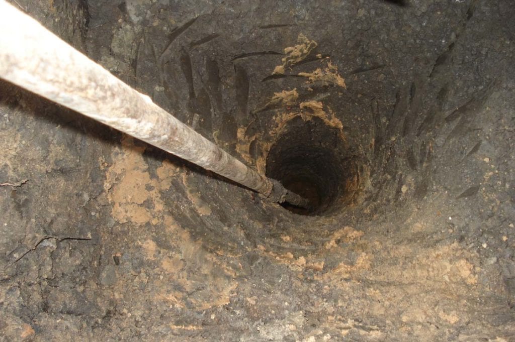 This is the final inspection of the Bell Bottom Pier cavity before the concrete is poured inside.